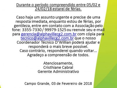 FERIAS - GERENTE ADMINISTRATIVO