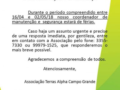 Comunicado Ferias Coord Man Seg