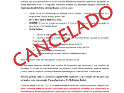 EDITAL DE CONVOCAÇÃO CANCELADO
