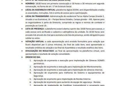 EDITAL DE CONVOCAÇÃO -ASSEMBLEIA 27/11/2020