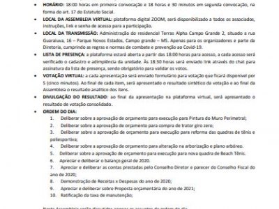 EDITAL DE CONVOCAÇÃO -ASSEMBLEIA 30/03/2021