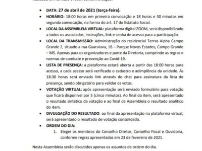 EDITAL DE CONVOCAÇÃO -ASSEMBLEIA 27/04/2021