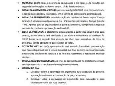 EDITAL DE CONVOCAÇÃO -ASSEMBLEIA 15/06/2021
