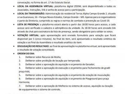 EDITAL DE CONVOCAÇÃO -ASSEMBLEIA 15/09/2021