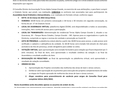 RETIFICAÇÃO - EDITAL DE CONVOCAÇÃO - 22/03/2022
