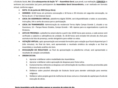 EDITAL DE CONVOCAÇÃO -ASSEMBLEIA 21/06/2022