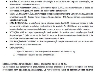 EDITAL DE CONVOCAÇÃO -ASSEMBLEIA 08/02/2023